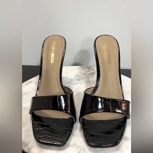 Black Faux Croc Sandals
